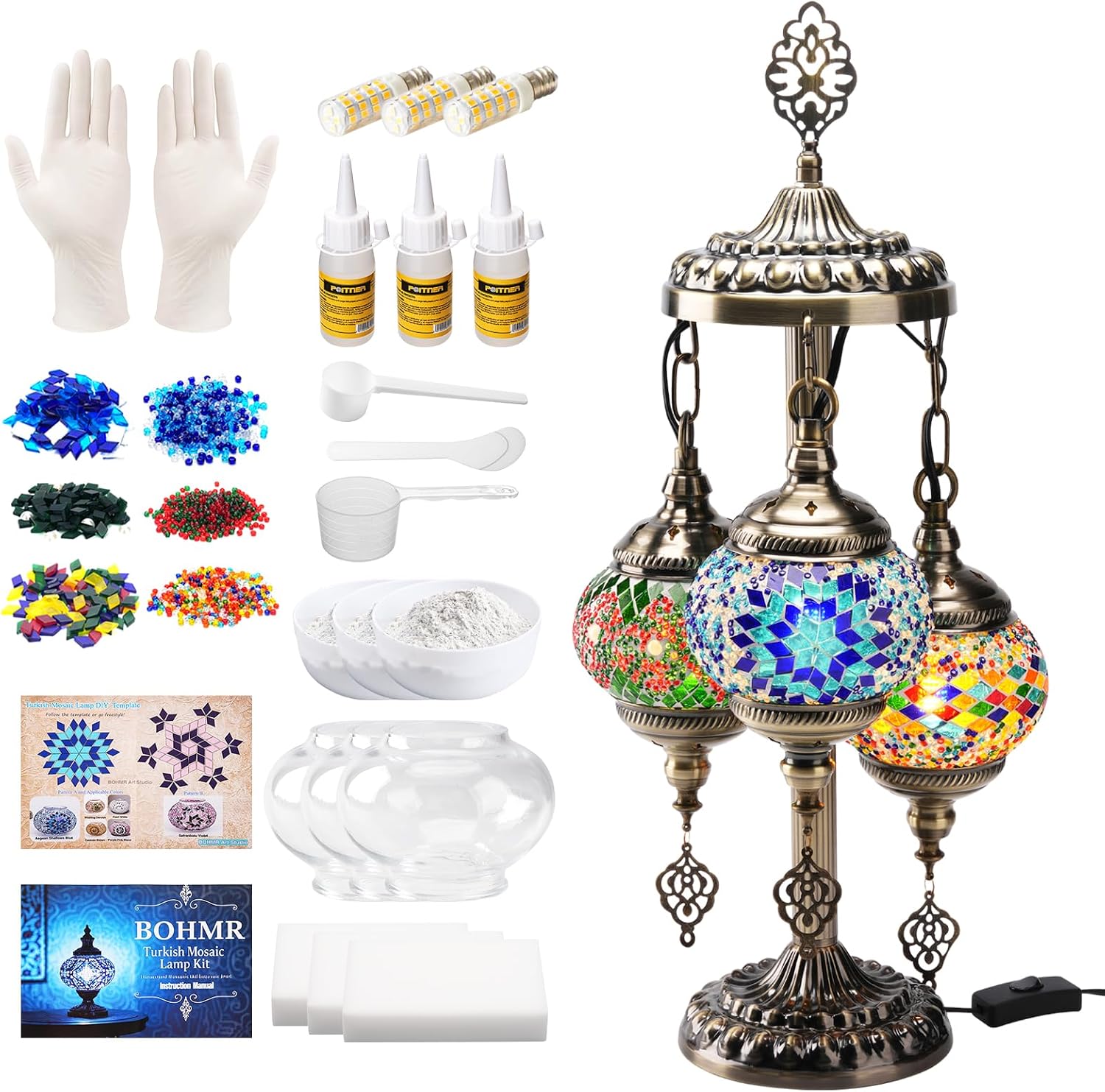 Art Craft Kit - DIY 3 Globe Turkish Mosaic Lamp