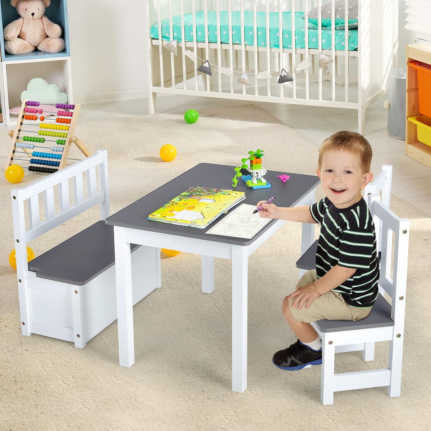 Wood Kids Table & Chair Set wi - Art Craft Toddlers ulasan dan harga