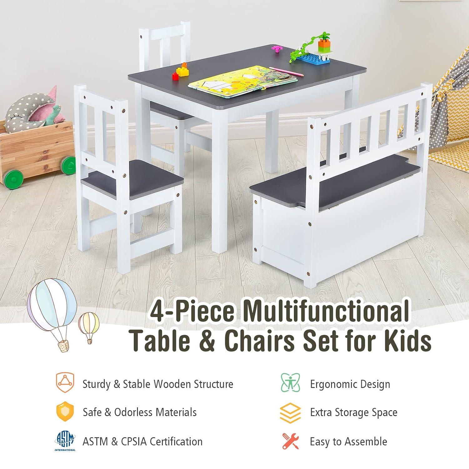 Wood Kids Table & Chair Set wi - Art Craft Toddlers ulasan dan harga