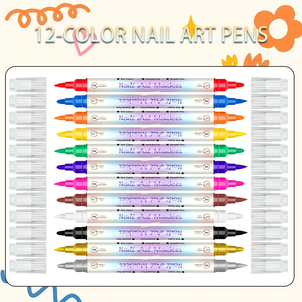 12 Colors Nail Art Pen Set 24  - Illustration Marker Set ulasan dan harga