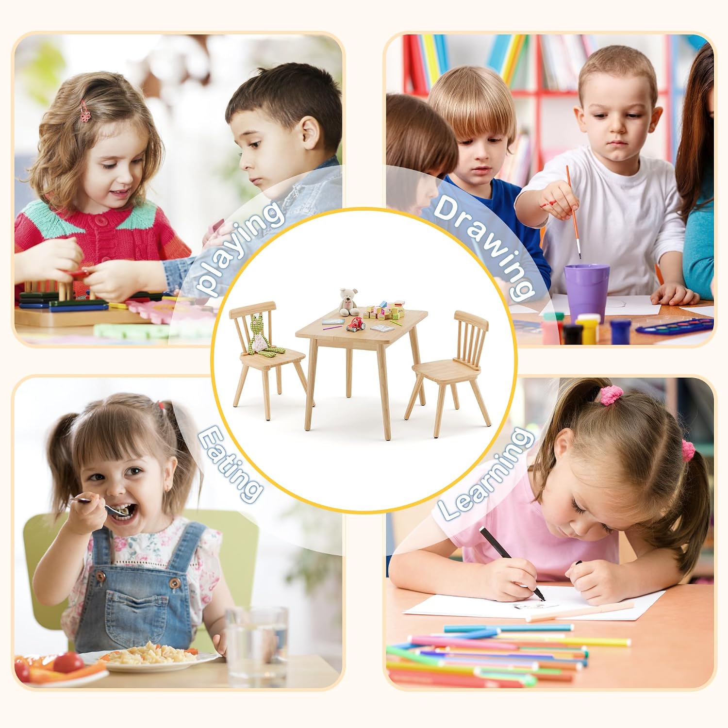 Kids Table & Chair Set Rubberw - Art Craft Toddlers ulasan dan harga