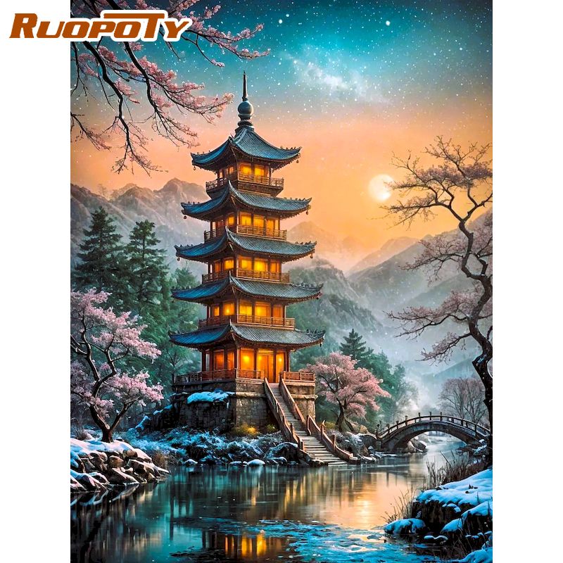 RUOPOTY Pagoda Diamond Paintin - Art Craft Room Ideas ulasan dan harga